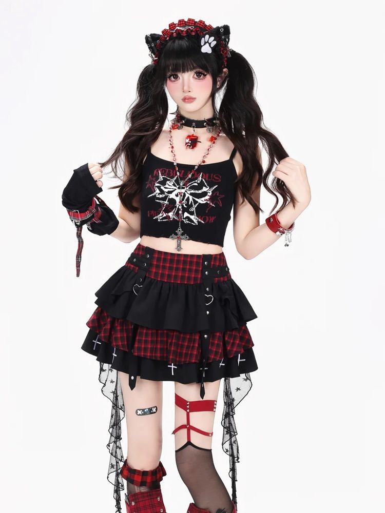 Conjunto Y2K Punk Gótico Kawai - Elastic Lace Trim avaliação e preço