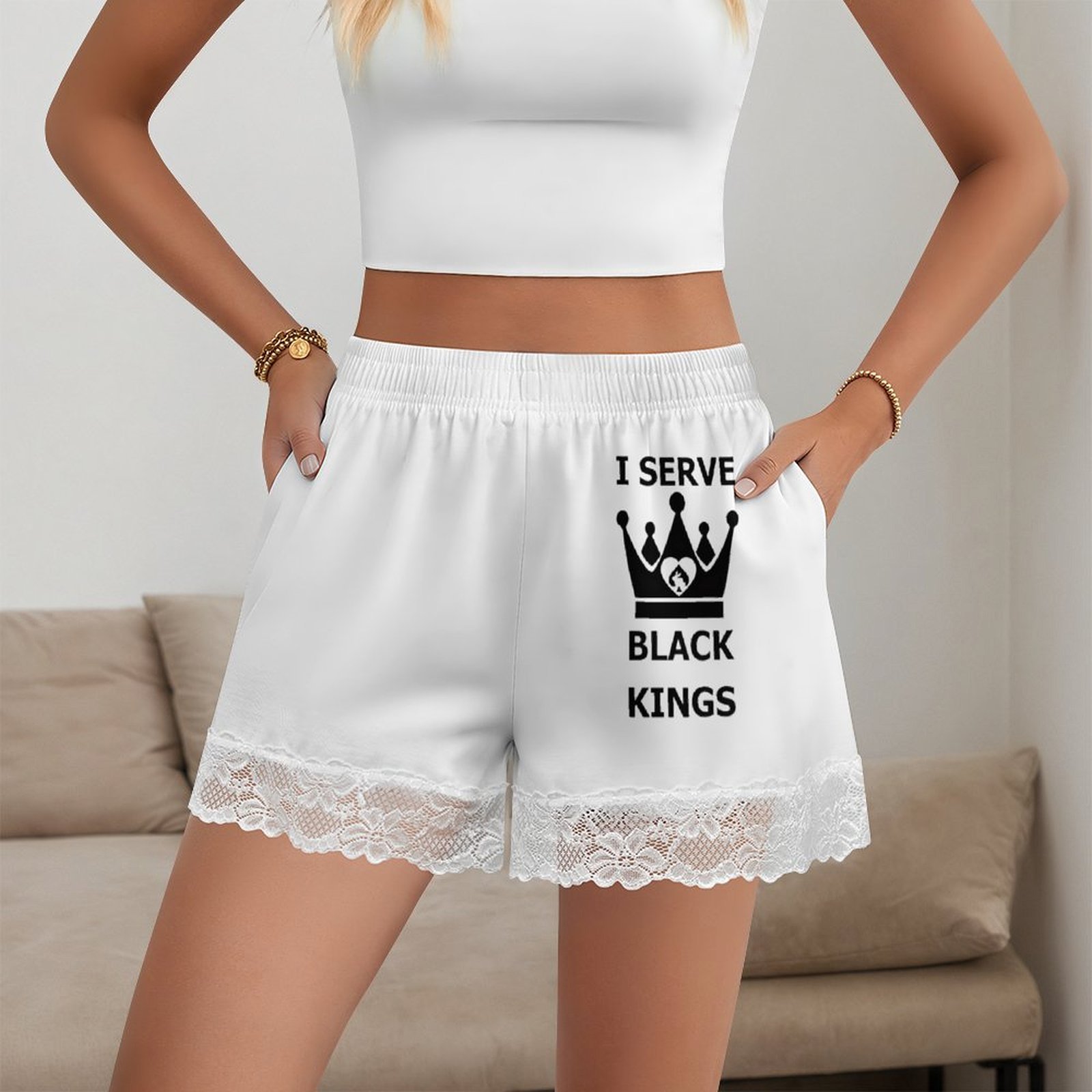 Calças de dormir femininas com - Elastic Lace Trim avaliação e preço